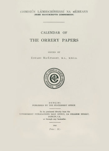Calendar Of The Orrey Papers