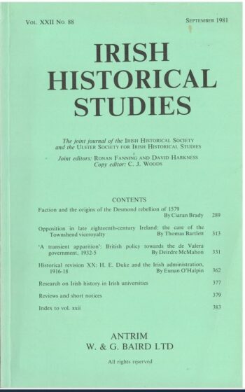 Irish Historical Studies (September 1981 Vol: XXII No. 88)